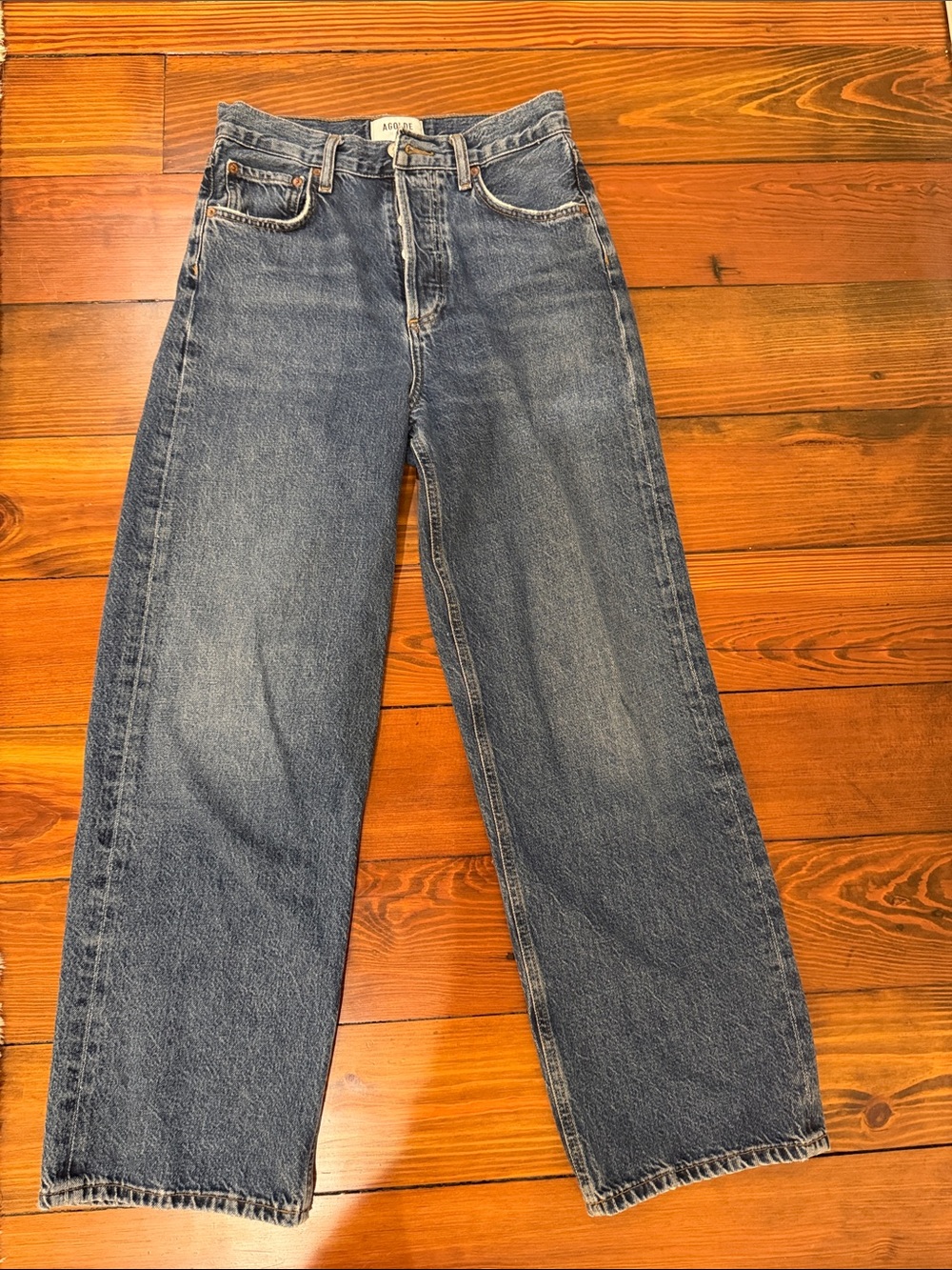 Agolde Women's Washed Blue Cropped Wide-Leg Jeans